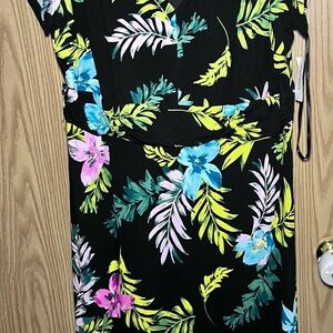 Dress Barn Black Floral Dress with Blue, Pink & Lime Accents